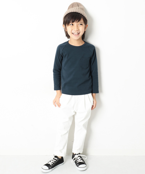 devirock（デビロック）の「ポケット付厚手もっちり長袖Tシャツ（Tシャツ/カットソー・キッズ・ブラック/ネイビー/オフホワイト/カーキ/ラベンダー/ヘザーチャコール/スモークピンク・100cm/120cm/130cm/140cm/150cm/160cm/110cm）」の17枚目の写真