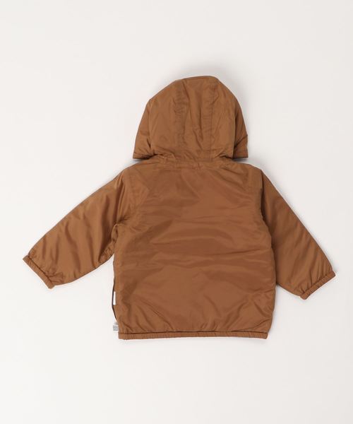 PETIT BATEAU（プチバトー）の「フード付きパフジャケット（ナイロンジャケット・キッズ・キャメル・18MONTH）」の3枚目の写真