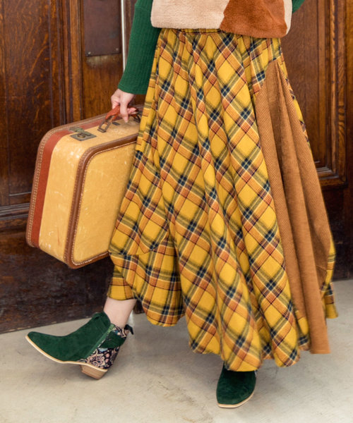 チャイハネ（チャイハネ）の「【チャイハネ】チェック柄変形マキシ丈スカート（スカート・レディース・ブルー/レッド/イエロー・FREE）」の3枚目の写真