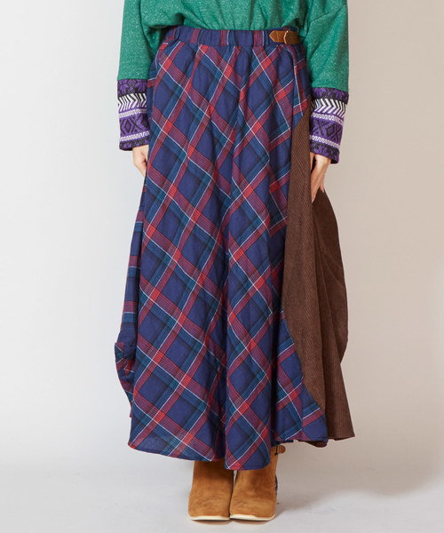 チャイハネ（チャイハネ）の「【チャイハネ】チェック柄変形マキシ丈スカート（スカート・レディース・ブルー/レッド/イエロー・FREE）」の2枚目の写真