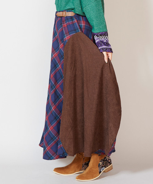 チャイハネ（チャイハネ）の「【チャイハネ】チェック柄変形マキシ丈スカート（スカート・レディース・ブルー/レッド/イエロー・FREE）」の6枚目の写真
