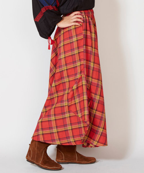 チャイハネ（チャイハネ）の「【チャイハネ】チェック柄変形マキシ丈スカート（スカート・レディース・ブルー/レッド/イエロー・FREE）」の4枚目の写真