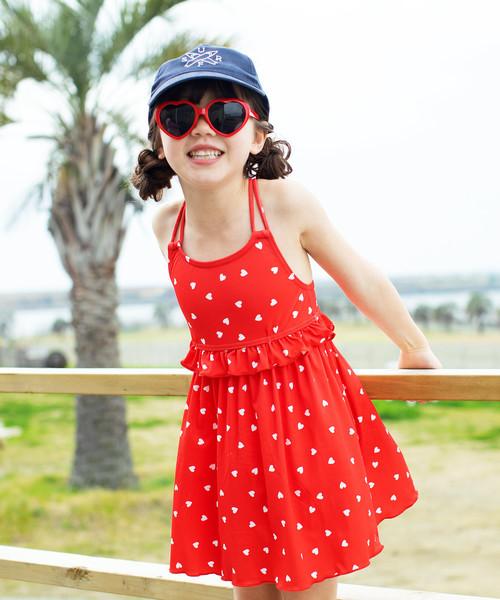 devirock（デビロック）の「ワンピース風セパレート水着（水着・キッズ・レッド/ブルー系その他/ドット/チェック・110cm/100cm/120cm/130cm/140cm/150cm）」の3枚目の写真