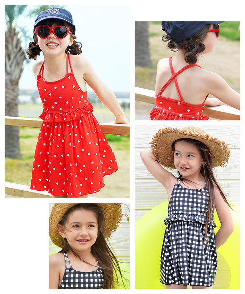 devirock（デビロック）の「ワンピース風セパレート水着（水着・キッズ・レッド/ブルー系その他/ドット/チェック・110cm/100cm/120cm/130cm/140cm/150cm）」の6枚目の写真