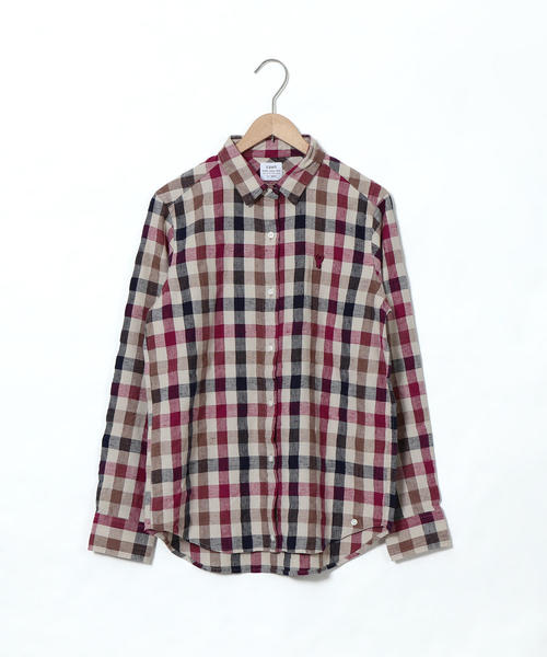 coen（コーエン）の「ウィンターリネンチェックシャツ（シャツ/ブラウス・レディース・ワインレッド/マスタード/ダークグリーン・LARGE/SMALL/MEDIUM）」の3枚目の写真