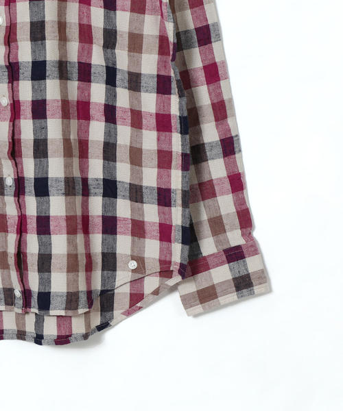 coen（コーエン）の「ウィンターリネンチェックシャツ（シャツ/ブラウス・レディース・ワインレッド/マスタード/ダークグリーン・LARGE/SMALL/MEDIUM）」の7枚目の写真
