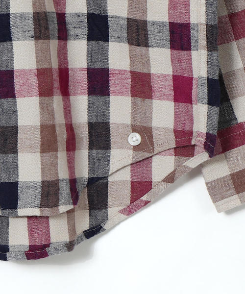 coen（コーエン）の「ウィンターリネンチェックシャツ（シャツ/ブラウス・レディース・ワインレッド/マスタード/ダークグリーン・LARGE/SMALL/MEDIUM）」の8枚目の写真