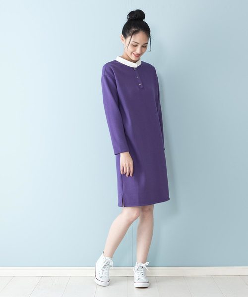 【OUTDOOR PRODUCTS】スタンドカラーワンピース　スリット入り