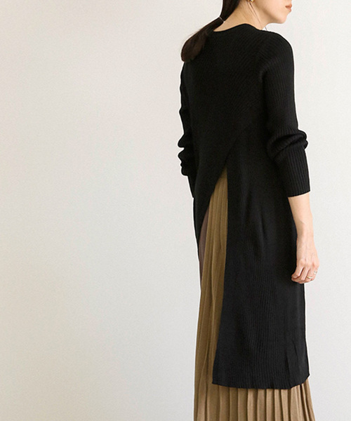 select MOCA(セレクトモカ)の「アシンメトリーリブニットワンピース(ラウンドネックハイスリットミモレ丈ワンピース)(ワンピース・レディース・ブラック/カーキ/アイボリー・FREE)」の7枚目の写真
