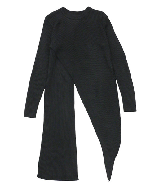 select MOCA(セレクトモカ)の「アシンメトリーリブニットワンピース(ラウンドネックハイスリットミモレ丈ワンピース)(ワンピース・レディース・ブラック/カーキ/アイボリー・FREE)」の16枚目の写真
