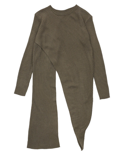 select MOCA(セレクトモカ)の「アシンメトリーリブニットワンピース(ラウンドネックハイスリットミモレ丈ワンピース)(ワンピース・レディース・ブラック/カーキ/アイボリー・FREE)」の18枚目の写真