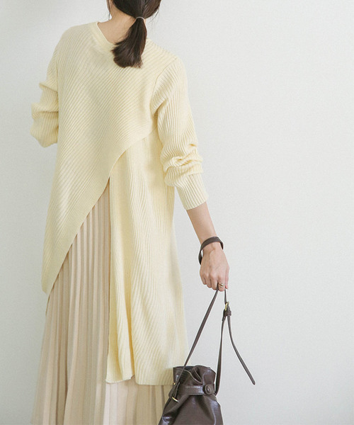 select MOCA(セレクトモカ)の「アシンメトリーリブニットワンピース(ラウンドネックハイスリットミモレ丈ワンピース)(ワンピース・レディース・ブラック/カーキ/アイボリー・FREE)」の9枚目の写真