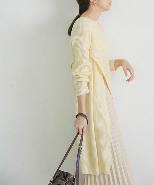 select MOCA(セレクトモカ)の「アシンメトリーリブニットワンピース(ラウンドネックハイスリットミモレ丈ワンピース)(ワンピース・レディース・ブラック/カーキ/アイボリー・FREE)」の10枚目の写真