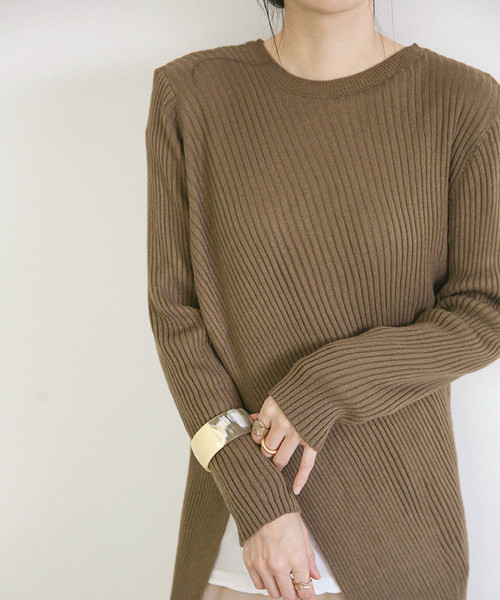 select MOCA(セレクトモカ)の「アシンメトリーリブニットワンピース(ラウンドネックハイスリットミモレ丈ワンピース)(ワンピース・レディース・ブラック/カーキ/アイボリー・FREE)」の13枚目の写真