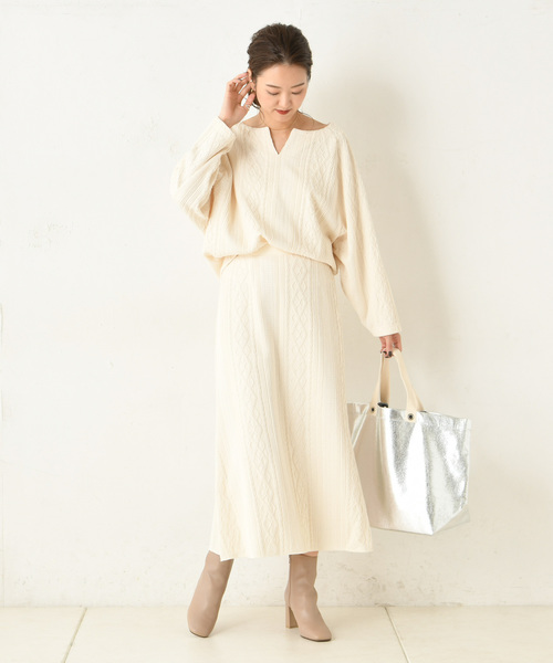 DouDou（ドゥドゥ）の「カットジャガードプルオーバー（Tシャツ/カットソー・レディース・オフホワイト/モカ・FREE）」の6枚目の写真