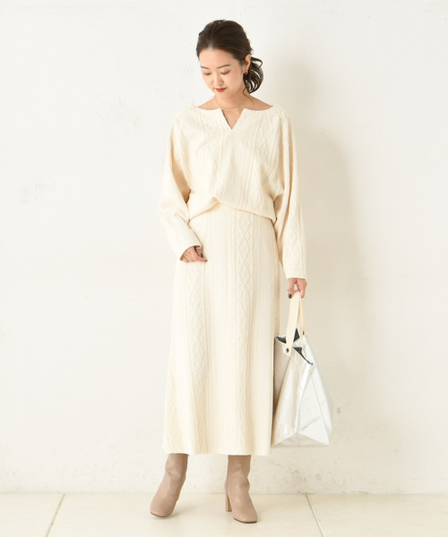 DouDou（ドゥドゥ）の「カットジャガードプルオーバー（Tシャツ/カットソー・レディース・オフホワイト/モカ・FREE）」の7枚目の写真