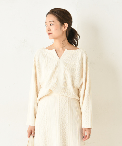 DouDou（ドゥドゥ）の「カットジャガードプルオーバー（Tシャツ/カットソー・レディース・オフホワイト/モカ・FREE）」の10枚目の写真