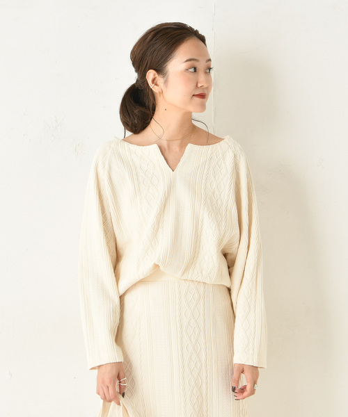 DouDou（ドゥドゥ）の「カットジャガードプルオーバー（Tシャツ/カットソー・レディース・オフホワイト/モカ・FREE）」の11枚目の写真