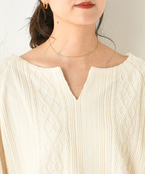 DouDou（ドゥドゥ）の「カットジャガードプルオーバー（Tシャツ/カットソー・レディース・オフホワイト/モカ・FREE）」の15枚目の写真