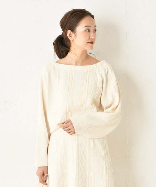 DouDou（ドゥドゥ）の「カットジャガードプルオーバー（Tシャツ/カットソー・レディース・オフホワイト/モカ・FREE）」の19枚目の写真