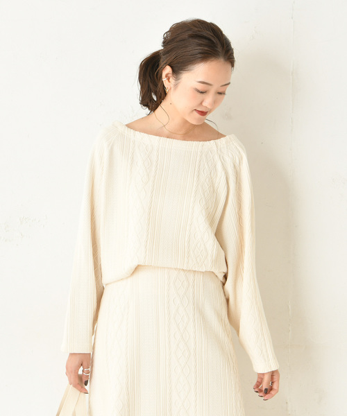 DouDou（ドゥドゥ）の「カットジャガードプルオーバー（Tシャツ/カットソー・レディース・オフホワイト/モカ・FREE）」の21枚目の写真