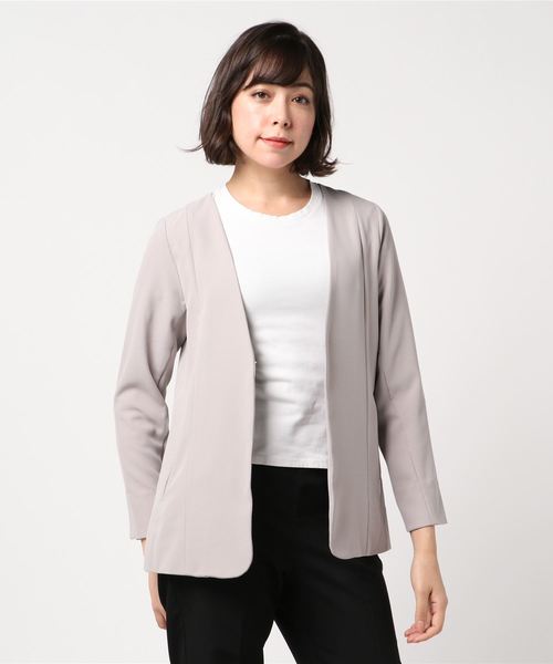 TRUDEA(トルディア)の「Vネックミドル丈 ジャケット(ノーカラージャケット・レディース・ライトグレー/ネイビー/モカ・MEDIUM/LARGE)」の8枚目の写真