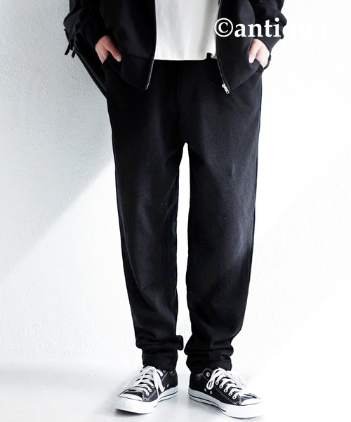 antiqua(アンティカ)の「裏毛ハイウエストパンツ(パンツ)」|ブラック