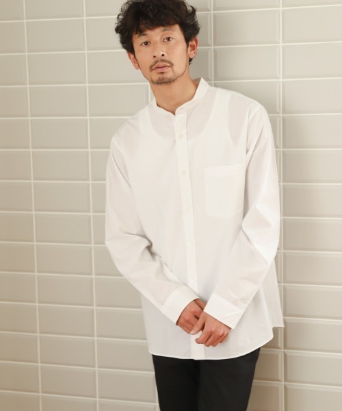 GLOBAL WORK（グローバルワーク）の「ファインスムースバンドカラー/861640（シャツ/ブラウス・メンズ・ホワイト/ライトブルー/カーキ/ライトブラウン・SMALL/MEDIUM/LARGE/X-LARGE）」の2枚目の写真