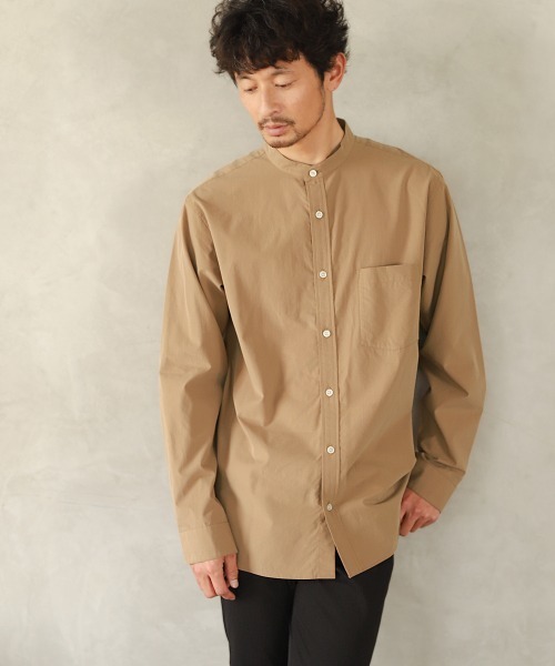 GLOBAL WORK（グローバルワーク）の「ファインスムースバンドカラー/861640（シャツ/ブラウス・メンズ・ホワイト/ライトブルー/カーキ/ライトブラウン・SMALL/MEDIUM/LARGE/X-LARGE）」の3枚目の写真