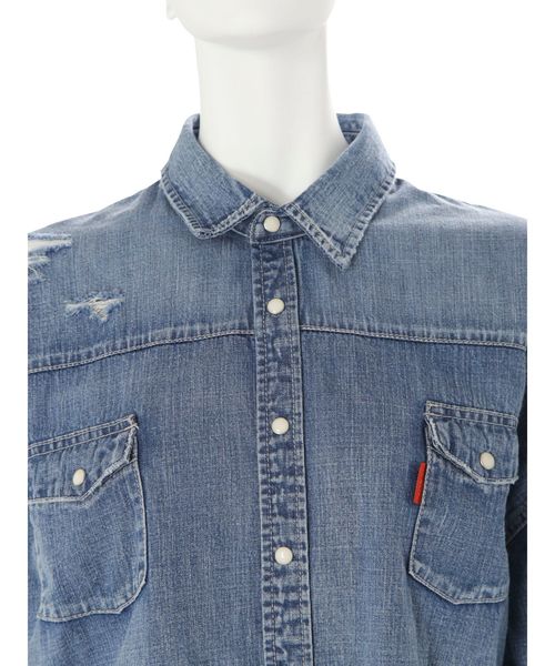 Ungrid（アングリッド）の「ルーズショートダメージデニムシャツ（シャツ/ブラウス・レディース・ブルー・FREE）」の10枚目の写真