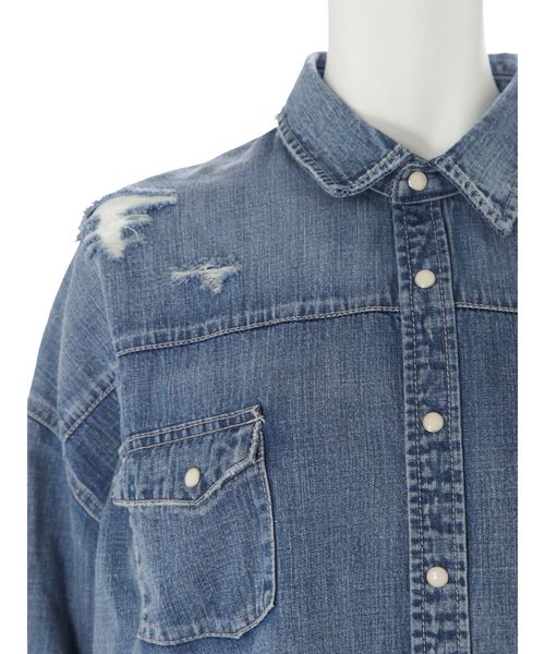 Ungrid（アングリッド）の「ルーズショートダメージデニムシャツ（シャツ/ブラウス・レディース・ブルー・FREE）」の6枚目の写真