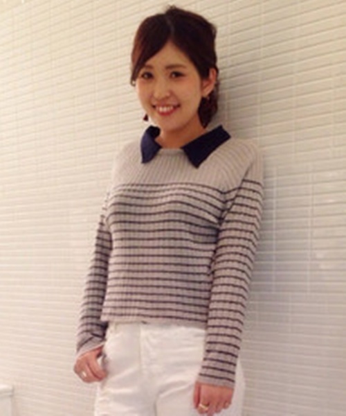 mystic(ミスティック)の「襟付きボーダープルオーバー(ニット/セーター・レディース・オフホワイト/ブラック/グレー/キャメル・FREE/フリ-)」の3枚目の写真