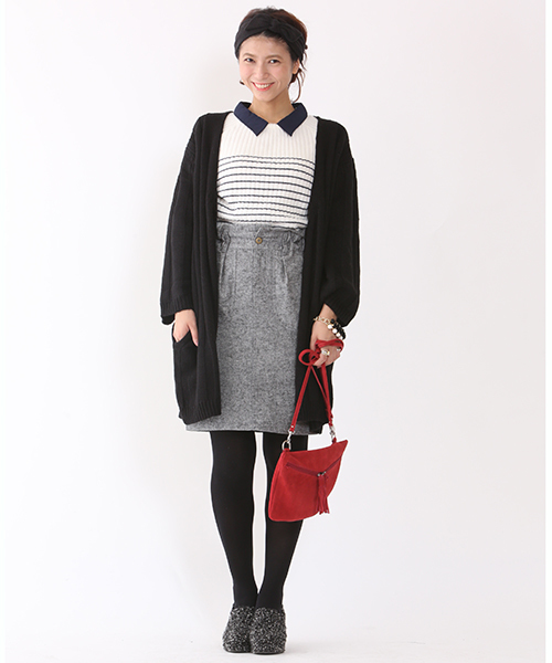 mystic(ミスティック)の「襟付きボーダープルオーバー(ニット/セーター・レディース・オフホワイト/ブラック/グレー/キャメル・FREE/フリ-)」の9枚目の写真