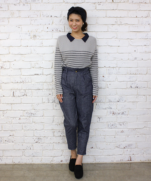 mystic(ミスティック)の「襟付きボーダープルオーバー(ニット/セーター・レディース・オフホワイト/ブラック/グレー/キャメル・FREE/フリ-)」の10枚目の写真