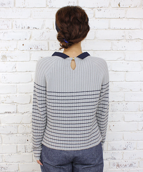 mystic(ミスティック)の「襟付きボーダープルオーバー(ニット/セーター・レディース・オフホワイト/ブラック/グレー/キャメル・FREE/フリ-)」の5枚目の写真