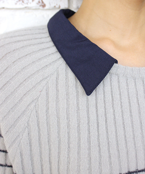 mystic(ミスティック)の「襟付きボーダープルオーバー(ニット/セーター・レディース・オフホワイト/ブラック/グレー/キャメル・FREE/フリ-)」の6枚目の写真