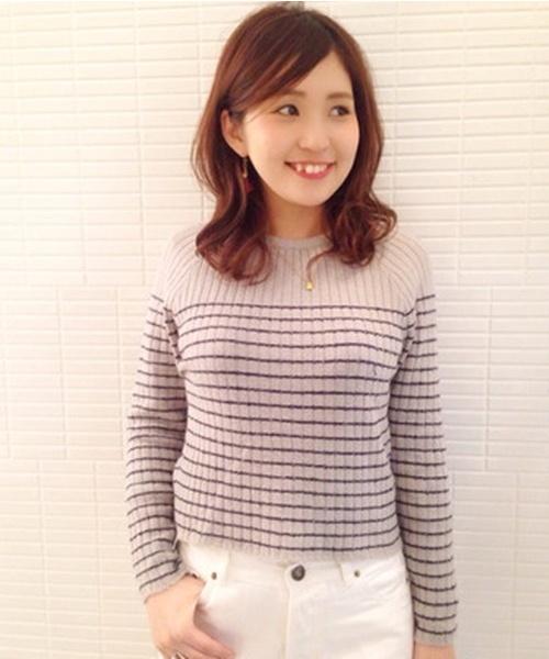 mystic(ミスティック)の「襟付きボーダープルオーバー(ニット/セーター・レディース・オフホワイト/ブラック/グレー/キャメル・FREE/フリ-)」の12枚目の写真