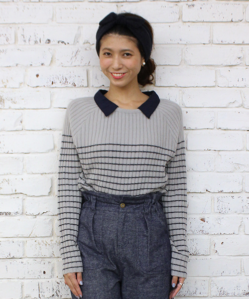 mystic(ミスティック)の「襟付きボーダープルオーバー(ニット/セーター・レディース・オフホワイト/ブラック/グレー/キャメル・FREE/フリ-)」の13枚目の写真