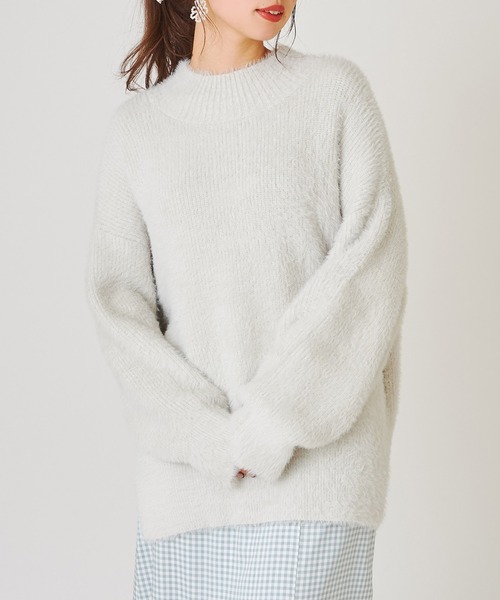 one after another NICE CLAUP（ワンアフターアナザーナイスクラップ）の「ハイネックフェザーニット（ニット/セーター・レディース・アイボリー/グレー/ミント/ブルー/サックスブルー・FREE）」の3枚目の写真