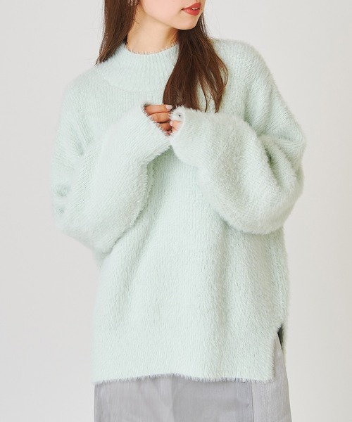 one after another NICE CLAUP（ワンアフターアナザーナイスクラップ）の「ハイネックフェザーニット（ニット/セーター・レディース・アイボリー/グレー/ミント/ブルー/サックスブルー・FREE）」の4枚目の写真