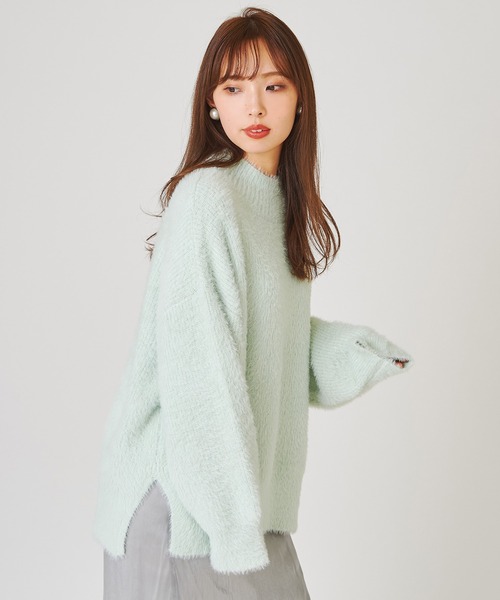 one after another NICE CLAUP（ワンアフターアナザーナイスクラップ）の「ハイネックフェザーニット（ニット/セーター・レディース・アイボリー/グレー/ミント/ブルー/サックスブルー・FREE）」の8枚目の写真