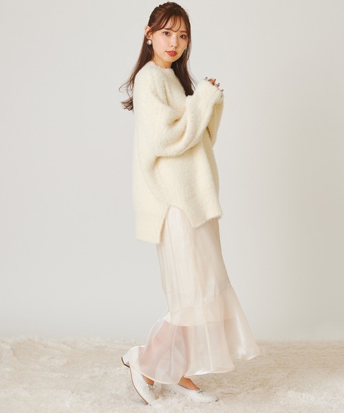 one after another NICE CLAUP（ワンアフターアナザーナイスクラップ）の「ハイネックフェザーニット（ニット/セーター・レディース・アイボリー/グレー/ミント/ブルー/サックスブルー・FREE）」の7枚目の写真