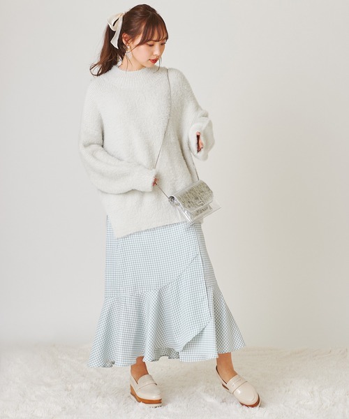 one after another NICE CLAUP（ワンアフターアナザーナイスクラップ）の「ハイネックフェザーニット（ニット/セーター・レディース・アイボリー/グレー/ミント/ブルー/サックスブルー・FREE）」の16枚目の写真