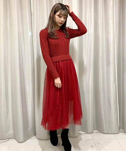 セール Titty Co Petit ニットチュールレイヤードワンピース ワンピース Titty Co ティティーアンドコー のファッション通販 Zozotown