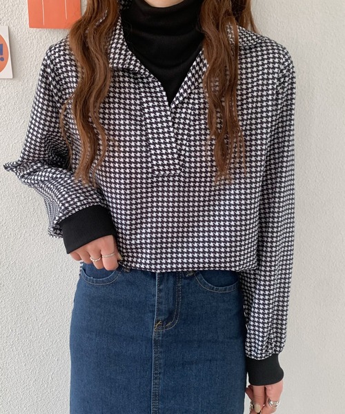 ABITOKYO（アビトーキョー）の「レイヤード風ハイネック千鳥柄ブラウス（シャツ/ブラウス・レディース・ブラック系その他/ブラウン系その他・FREE）」の9枚目の写真