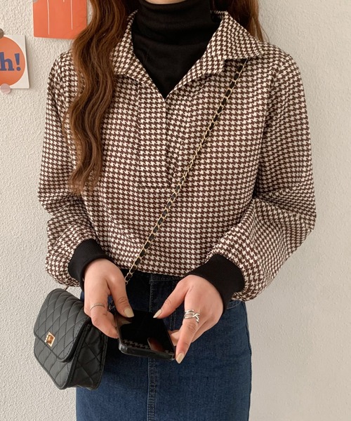 ABITOKYO（アビトーキョー）の「レイヤード風ハイネック千鳥柄ブラウス（シャツ/ブラウス・レディース・ブラック系その他/ブラウン系その他・FREE）」の13枚目の写真