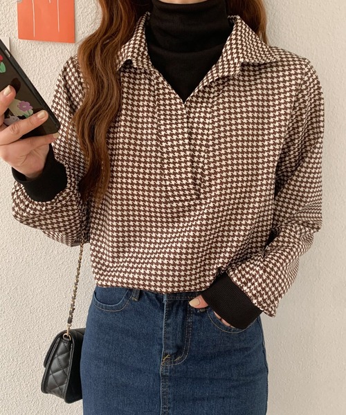 ABITOKYO（アビトーキョー）の「レイヤード風ハイネック千鳥柄ブラウス（シャツ/ブラウス・レディース・ブラック系その他/ブラウン系その他・FREE）」の18枚目の写真
