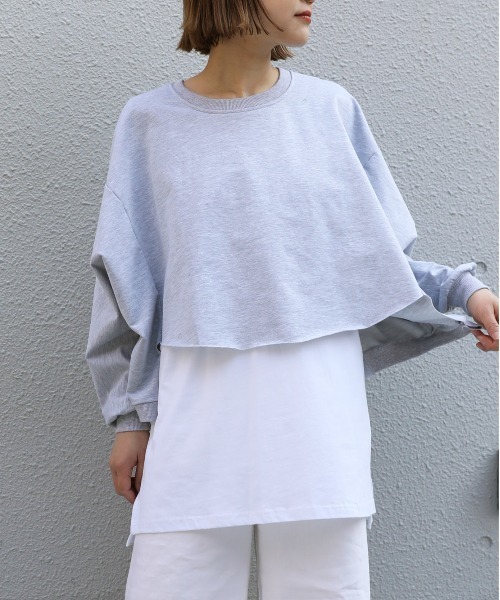 PICCIN(ピッチン)の「レイヤードプルオーバー(Tシャツ/カットソー・レディース・ライトグレー/ブラック・M)」の3枚目の写真