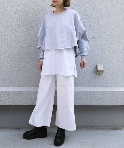 PICCIN(ピッチン)の「レイヤードプルオーバー(Tシャツ/カットソー・レディース・ライトグレー/ブラック・M)」の9枚目の写真