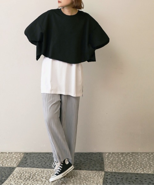PICCIN(ピッチン)の「レイヤードプルオーバー(Tシャツ/カットソー・レディース・ライトグレー/ブラック・M)」の12枚目の写真